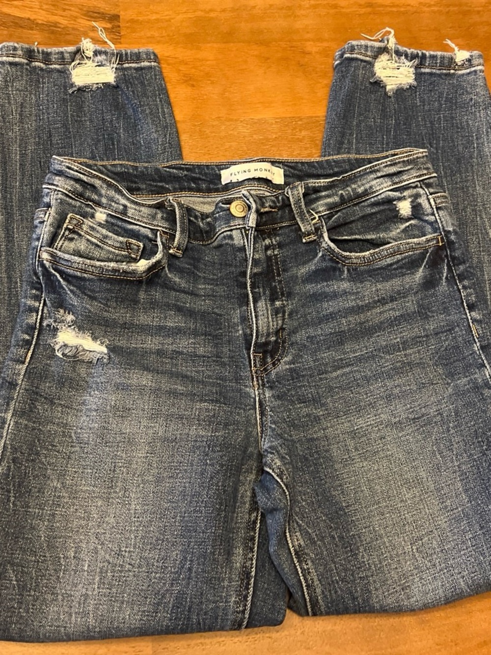 Flying Monkey Women’s Ankle Cropped Distressed Denim - Blue